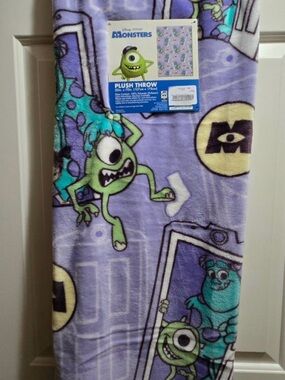 Disney Monsters, Inc. Lavender & Green Plush Throw Blanket
